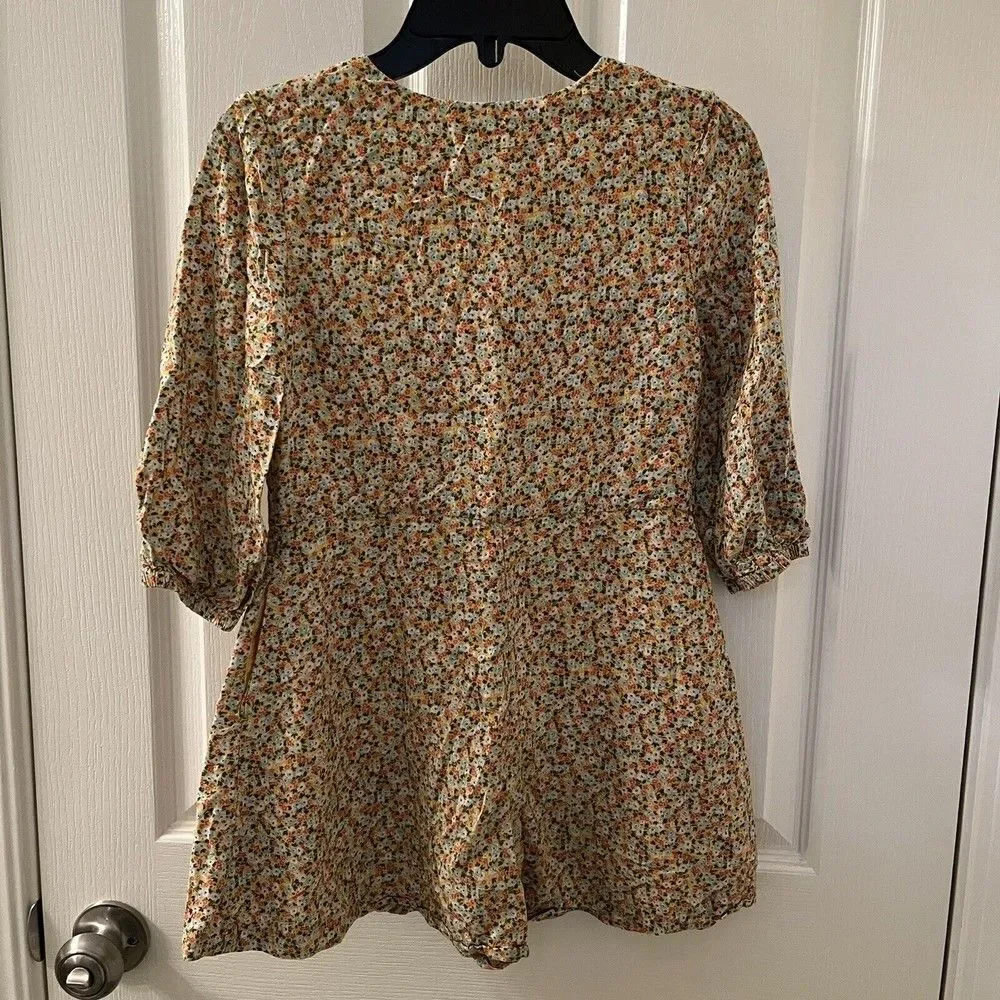 Gap Kids Mustard Yellow Floral Romper 3/4 Sleeve Girls Size Medium 8